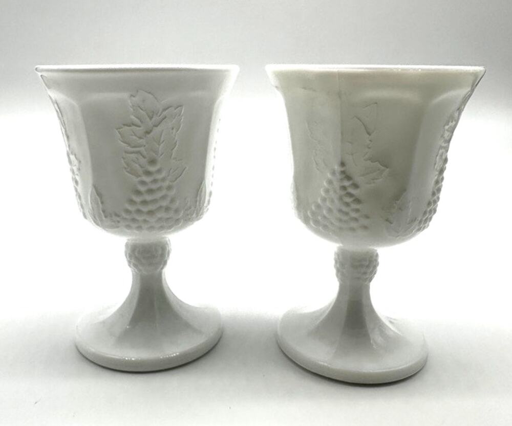 Indiana Harvest Grape Milk Glass Bundle 2 Goblets 1 vase 2 Sherbet Cups